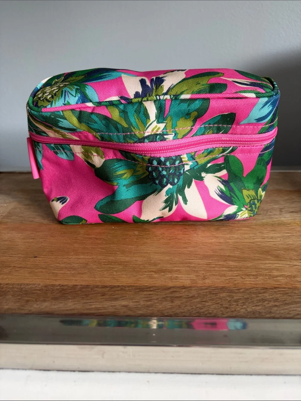Vera Bradley Pink & Green Floral Quilted Cosmetic Travel Bag Set